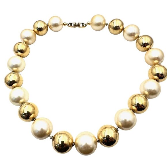 Vintage Napier Womens Glass Pearl Gold Tone Large Bead Choker Statement Necklace - Picture 5 of 6